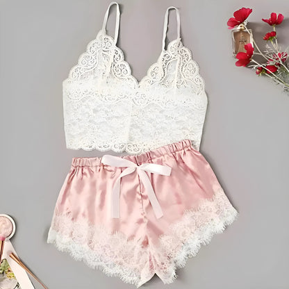  Lace Trim Top and Shorts Pyjama Set