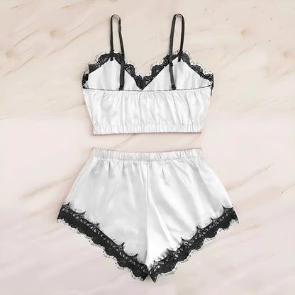  Lace Two-Piece Pyjama Set with Short Top