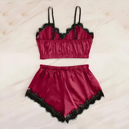  Lace Two-Piece Pyjama Set with Short Top