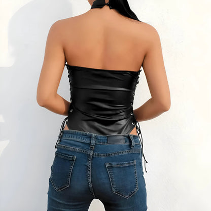  Leather Side-Tie Bodysuit