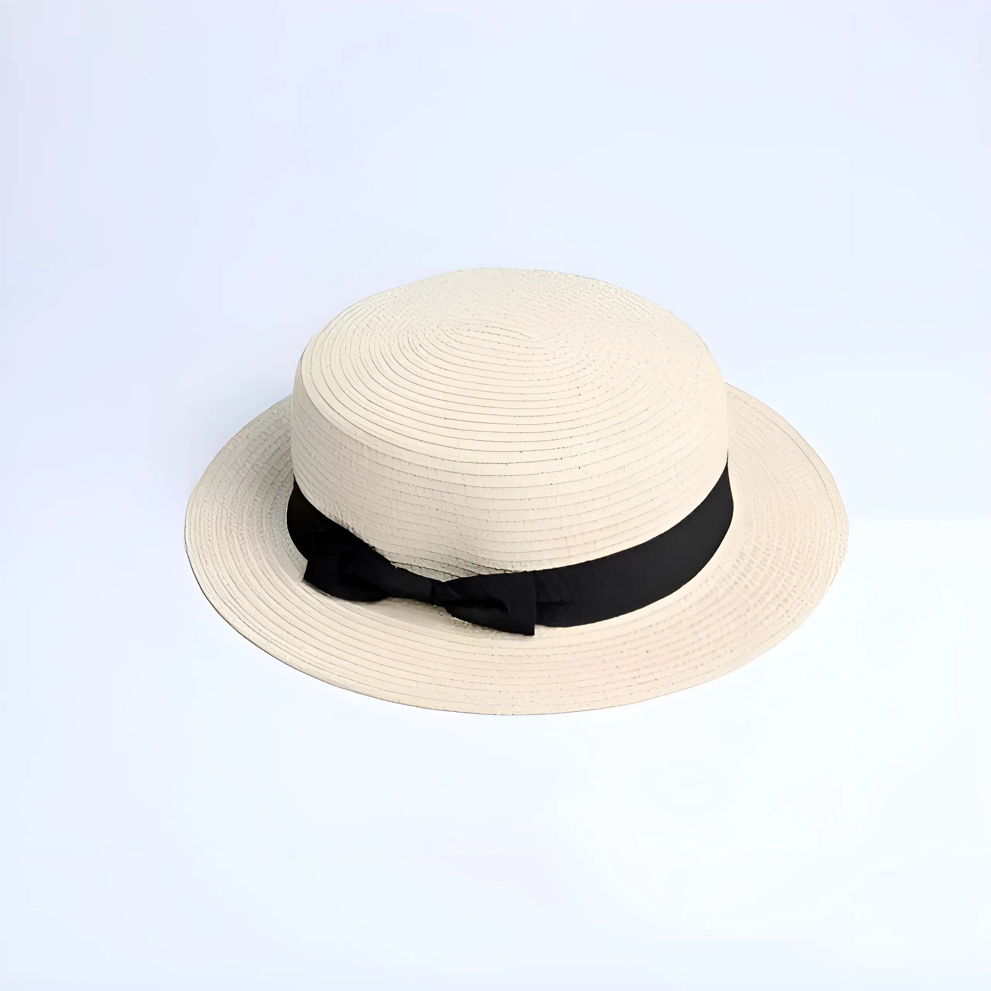 Light Beige Beach Hat with Black Ribbon