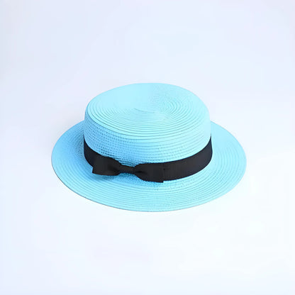 Light Blue Beach Hat with Black Ribbon