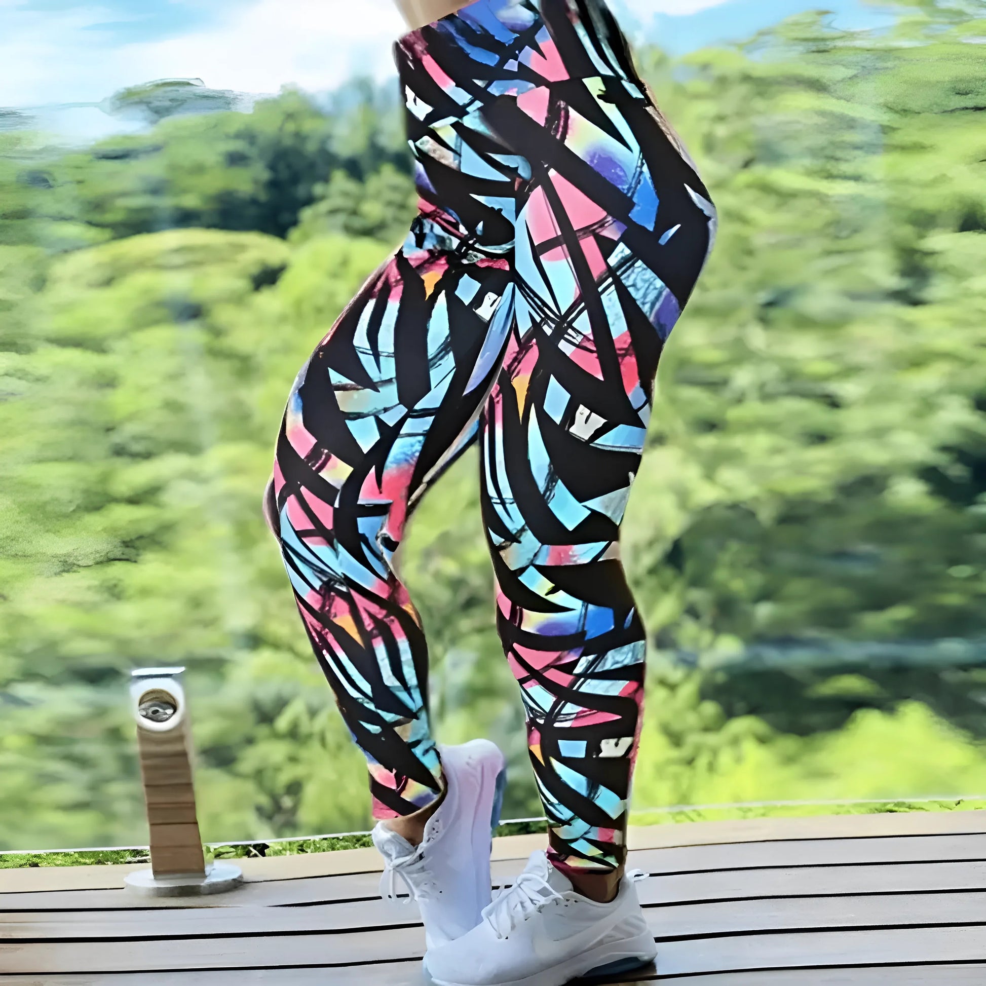 Light Blue Colourful Patterned Sports Leggings