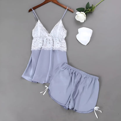 Light Blue Lace Bust Women's Pyjama Set