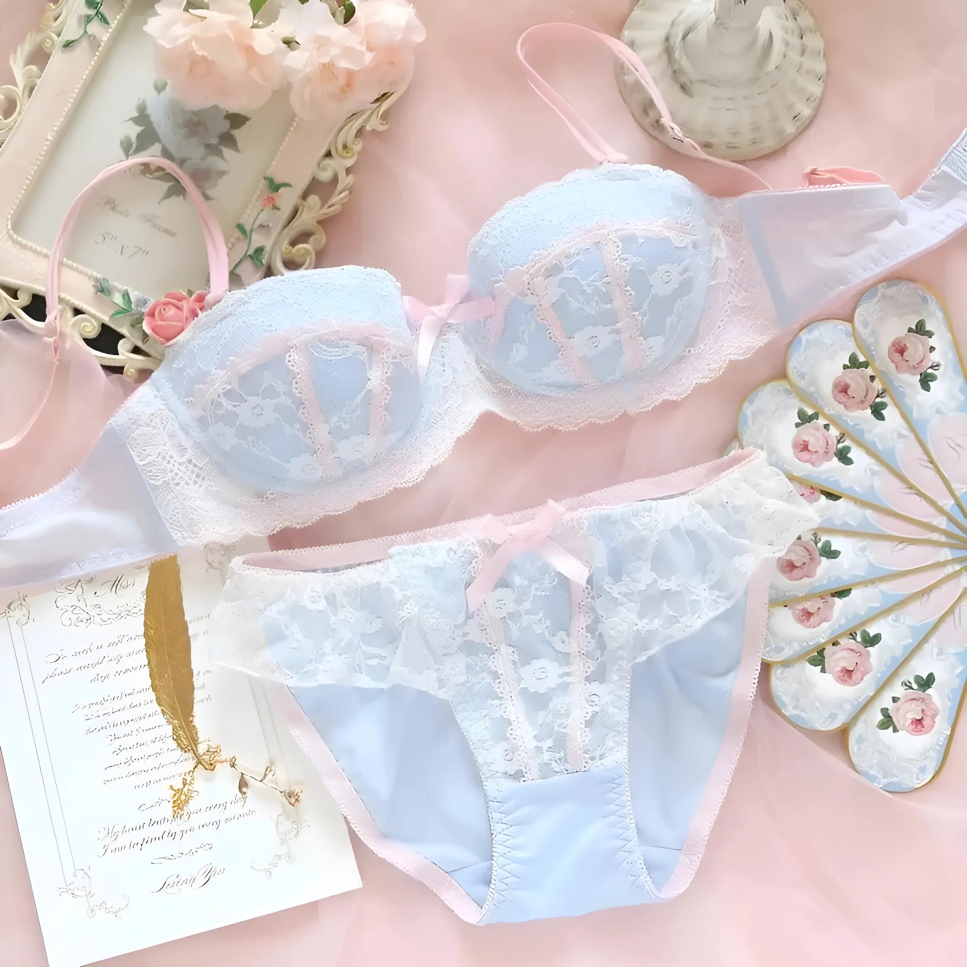 Light Blue Pastel Lace Lingerie Set