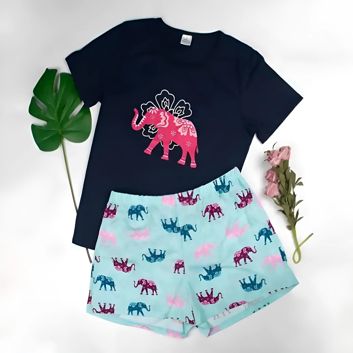 Light Blue Women's Pyjamas with Short Shorts