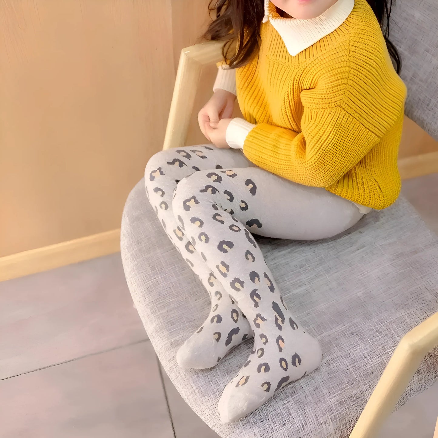 Light Grey Children's Leopard Print Tights