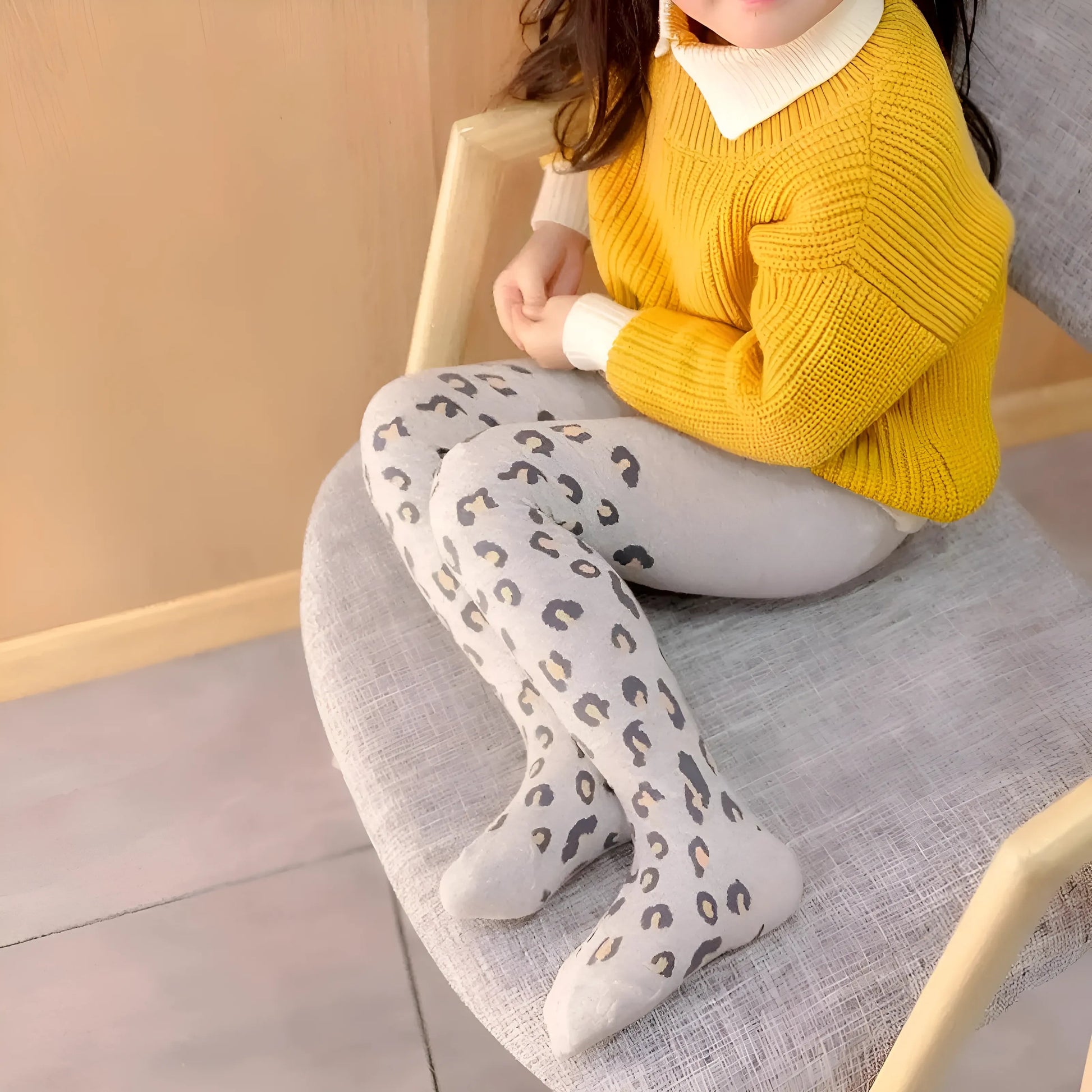 Light Grey Children's Leopard Print Tights