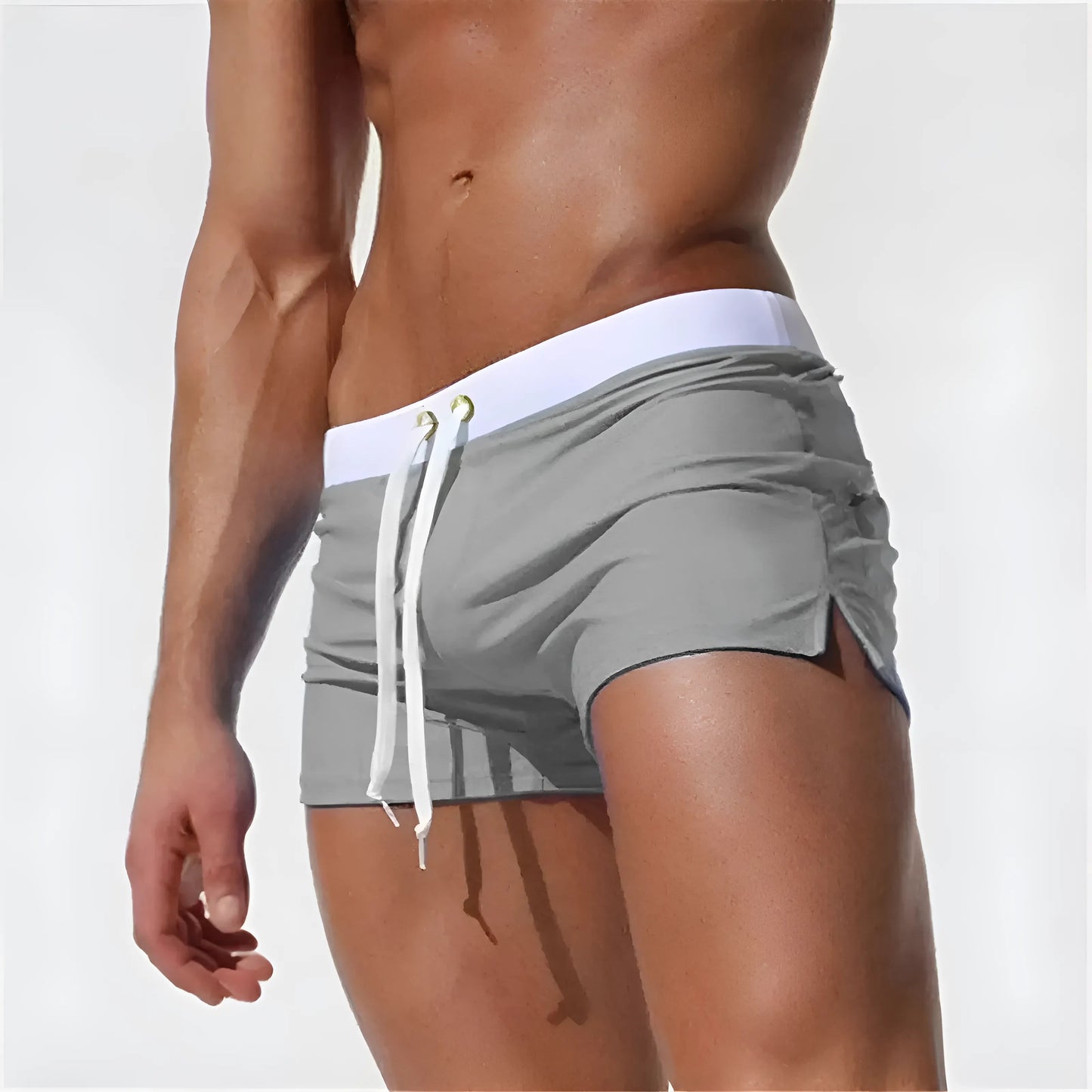 Light Grey Short Swim Shorts with Pocket