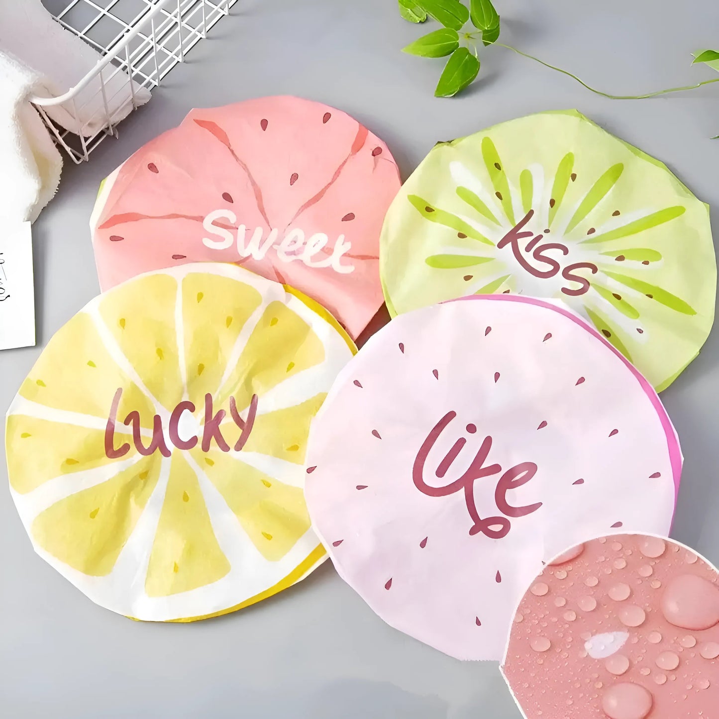 Light Pink Bathing Cap with Printed Messages