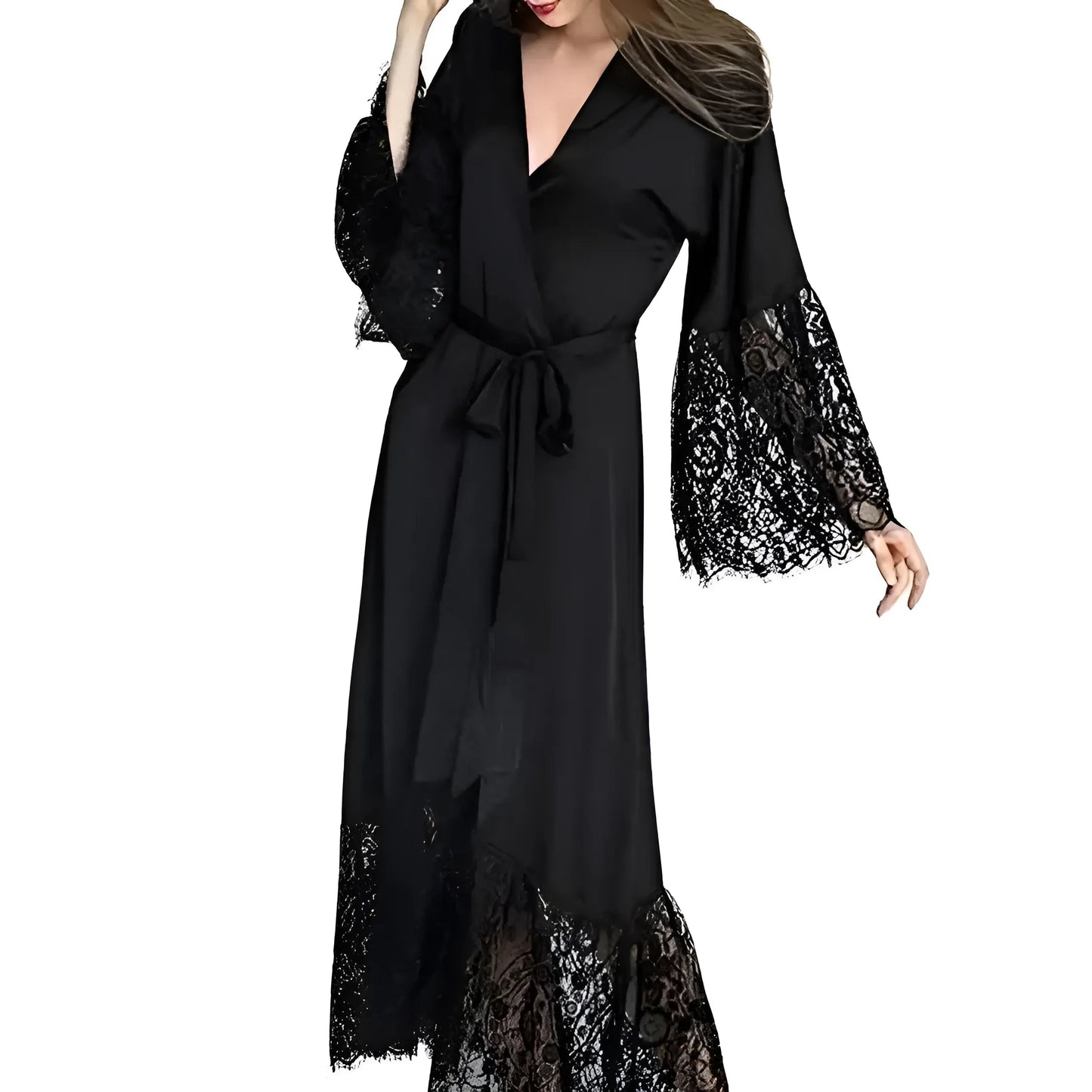  Long Lace Trim Robe