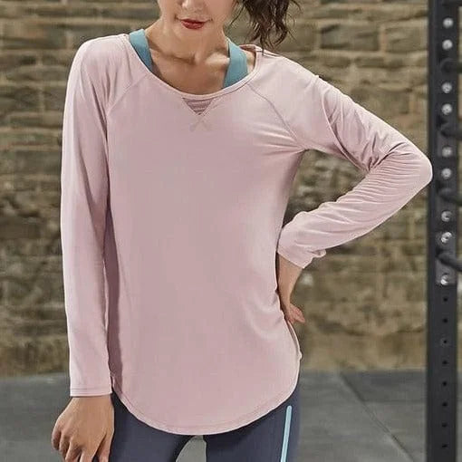 Loose-fitting long-sleeved sports top - pink / s