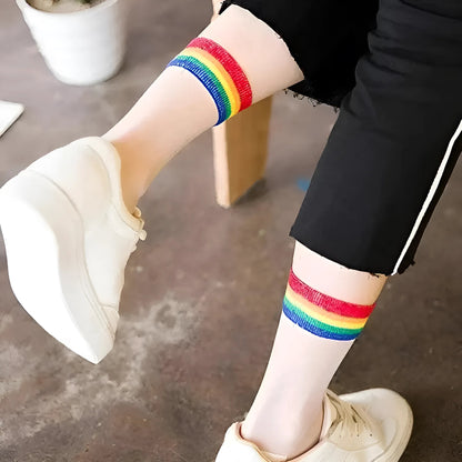  Mesh Socks with Decorative Coloured Stripe