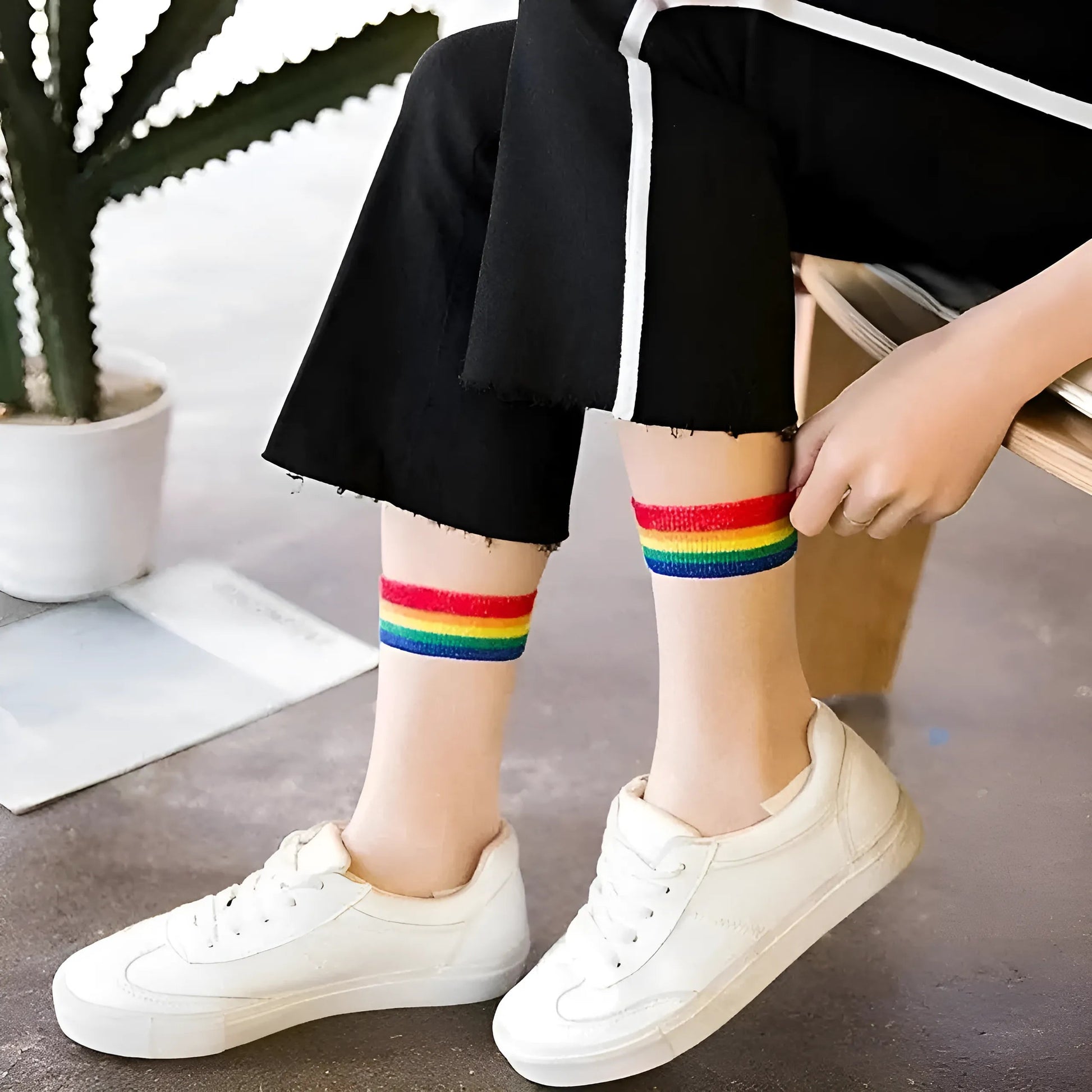 Multi-coloured Mesh Socks with Decorative Coloured Stripe