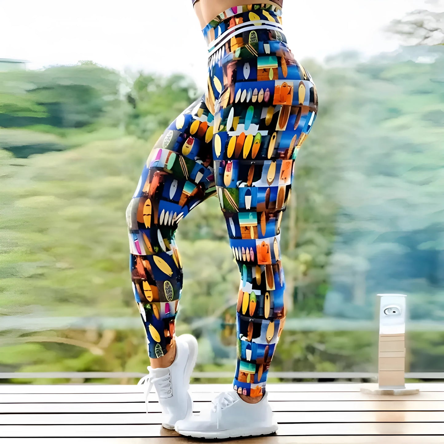 Navy Colourful Patterned Sports Leggings