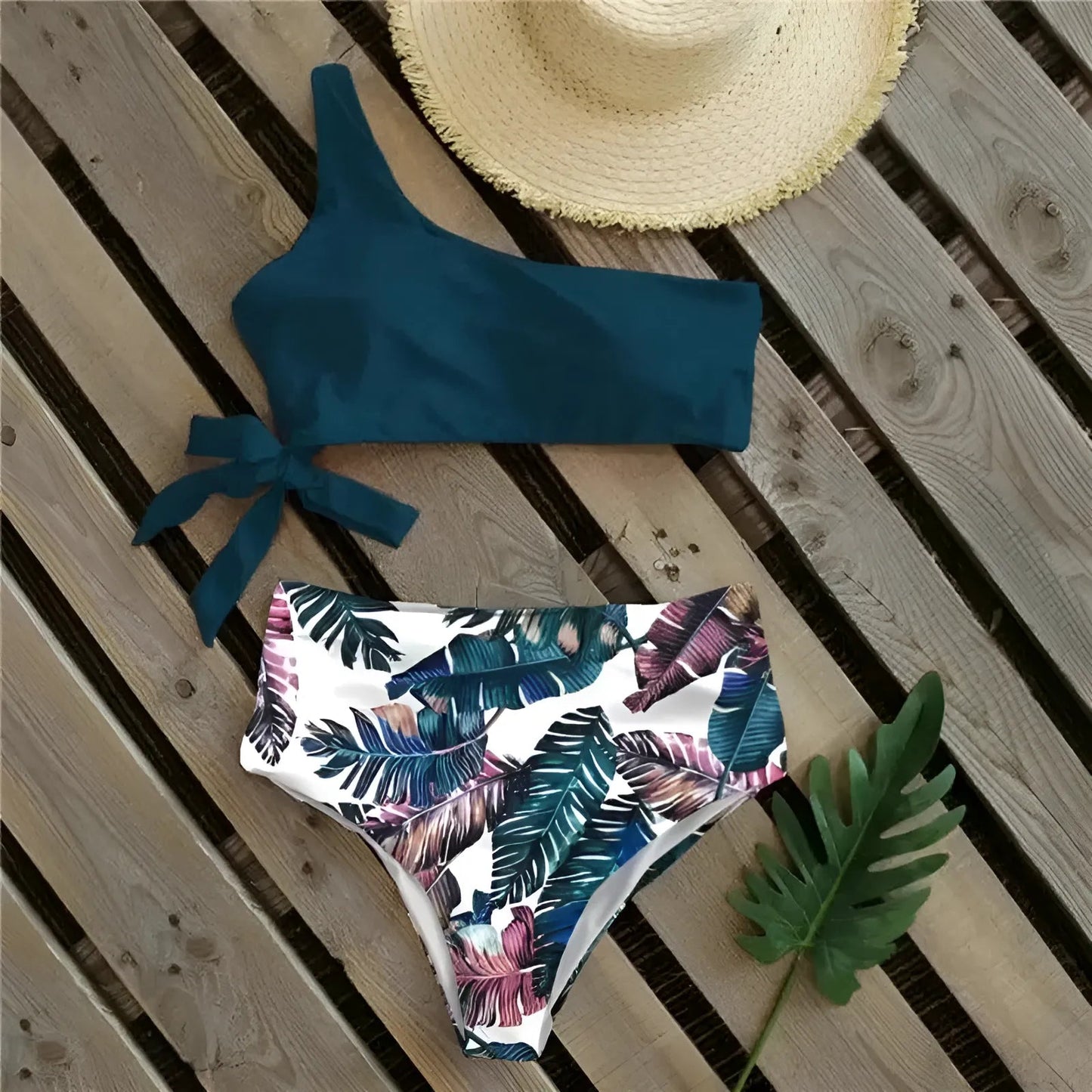 Navy Floral Print Two-Piece Swimsuit