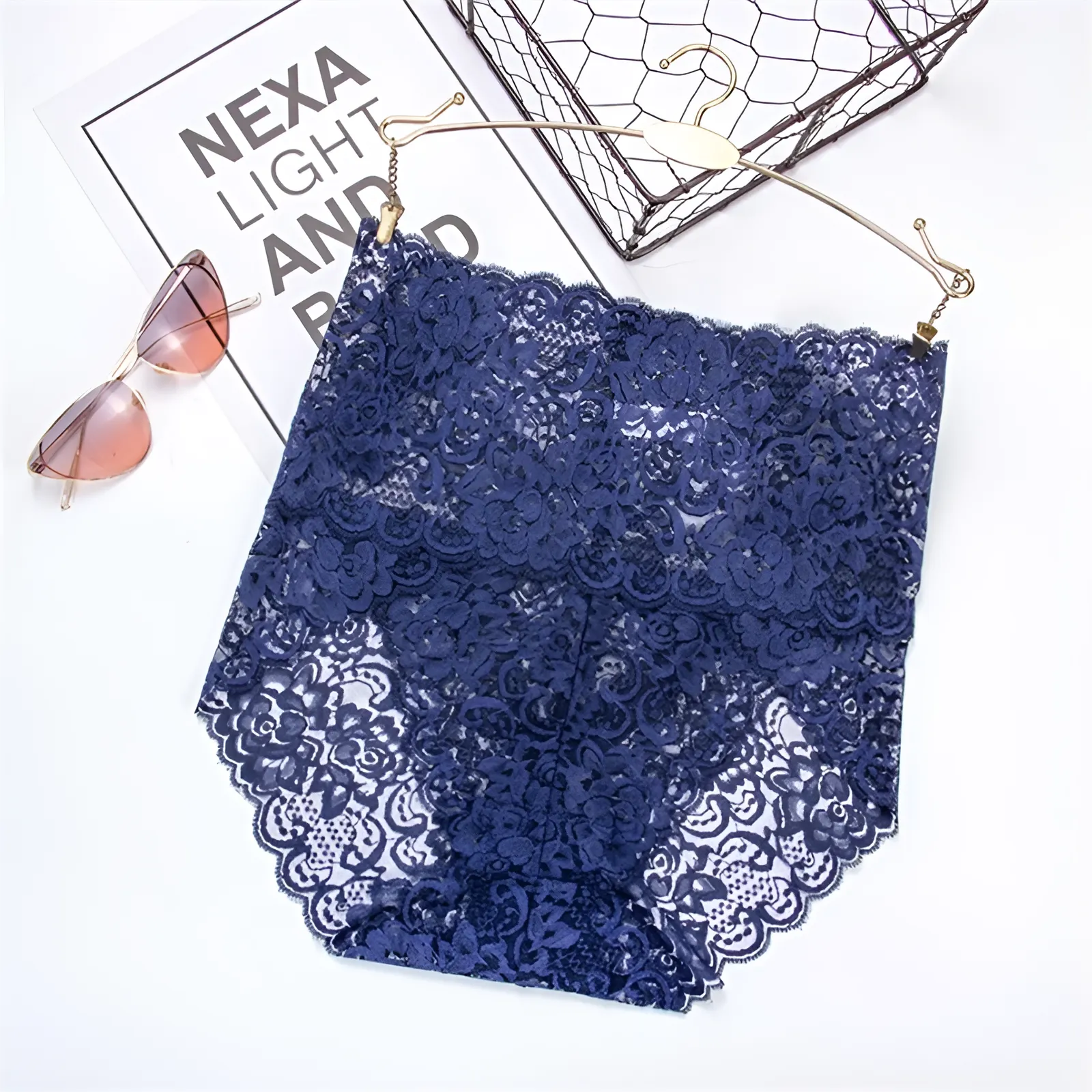 Navy Lace High-Waisted Knickers