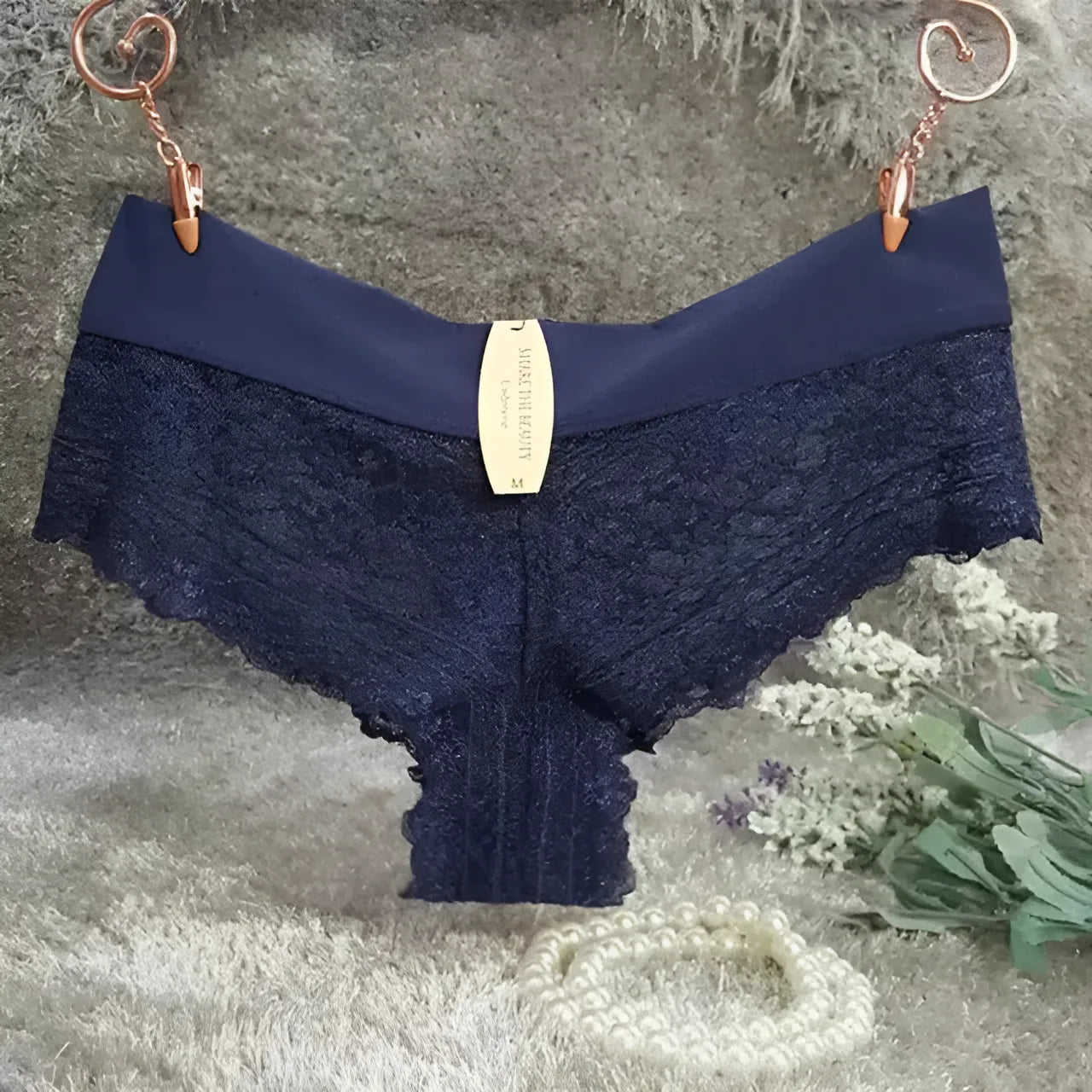 Navy Lace Knickers with Wide Band