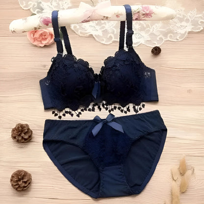 Navy Lace Lingerie Set with Heart Motif