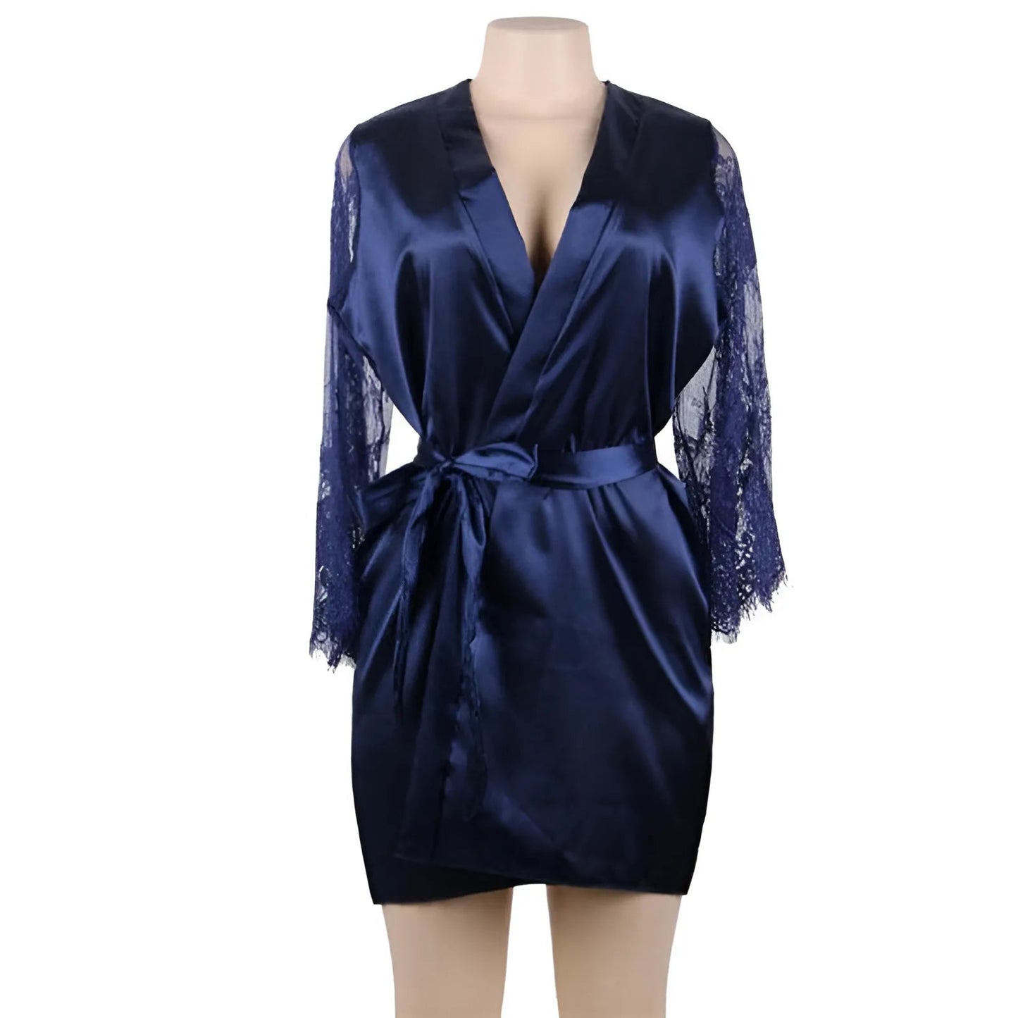 Navy Lace Sleeve Robe in Plus Sizes