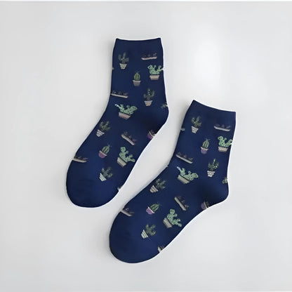 Navy Long Cactus Socks