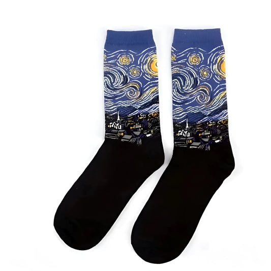 Navy Long Socks with Artistic Designs