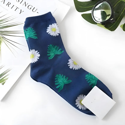 Navy Long Socks with Colourful Prints