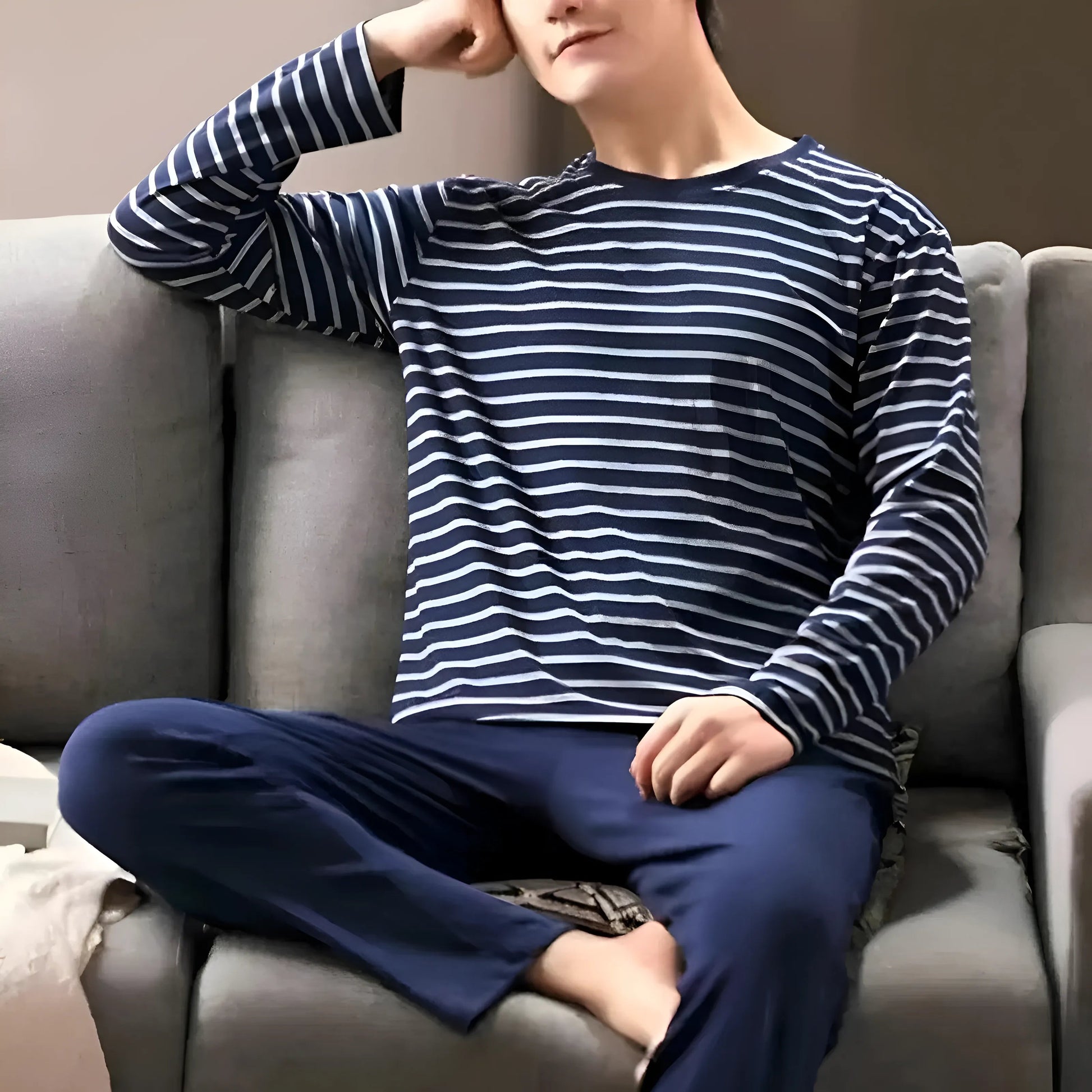 Navy Men's Striped Pyjamas