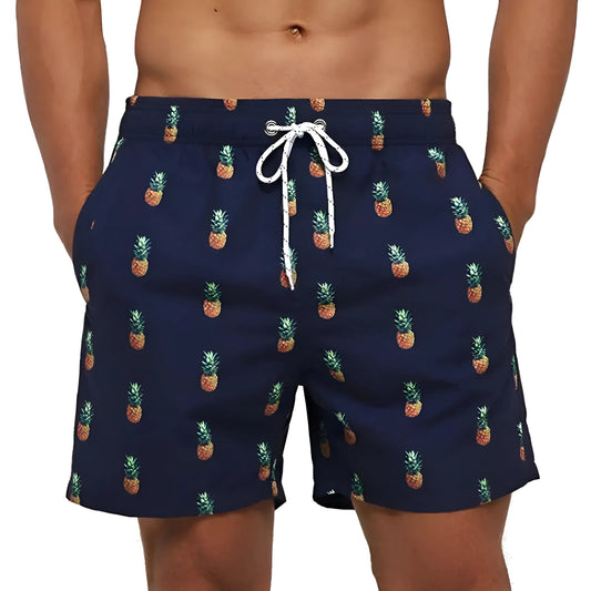 Navy Men's Swim Shorts with Fruit Print