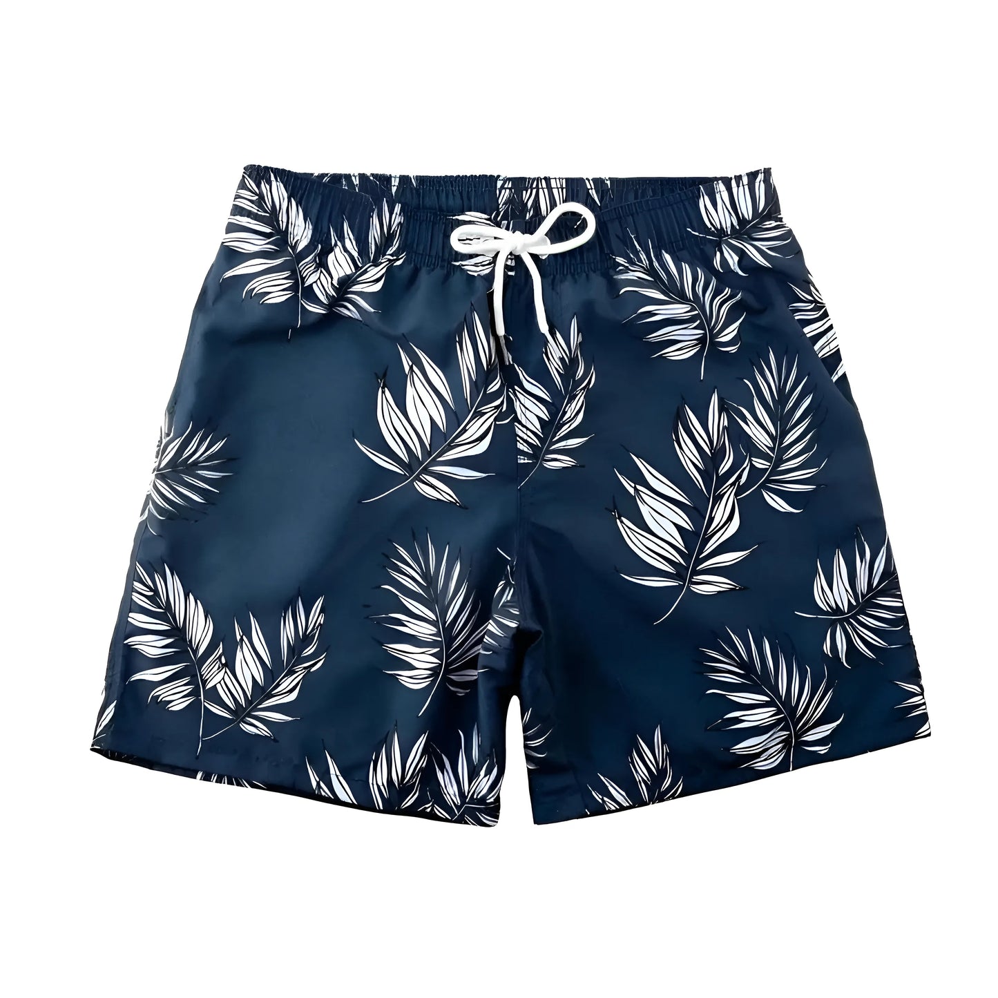 Navy Men's Swim Shorts with Leaf Print