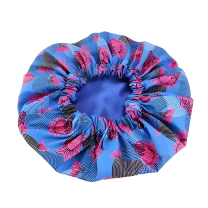 Navy Satin Sleep Cap in Colourful Patterns