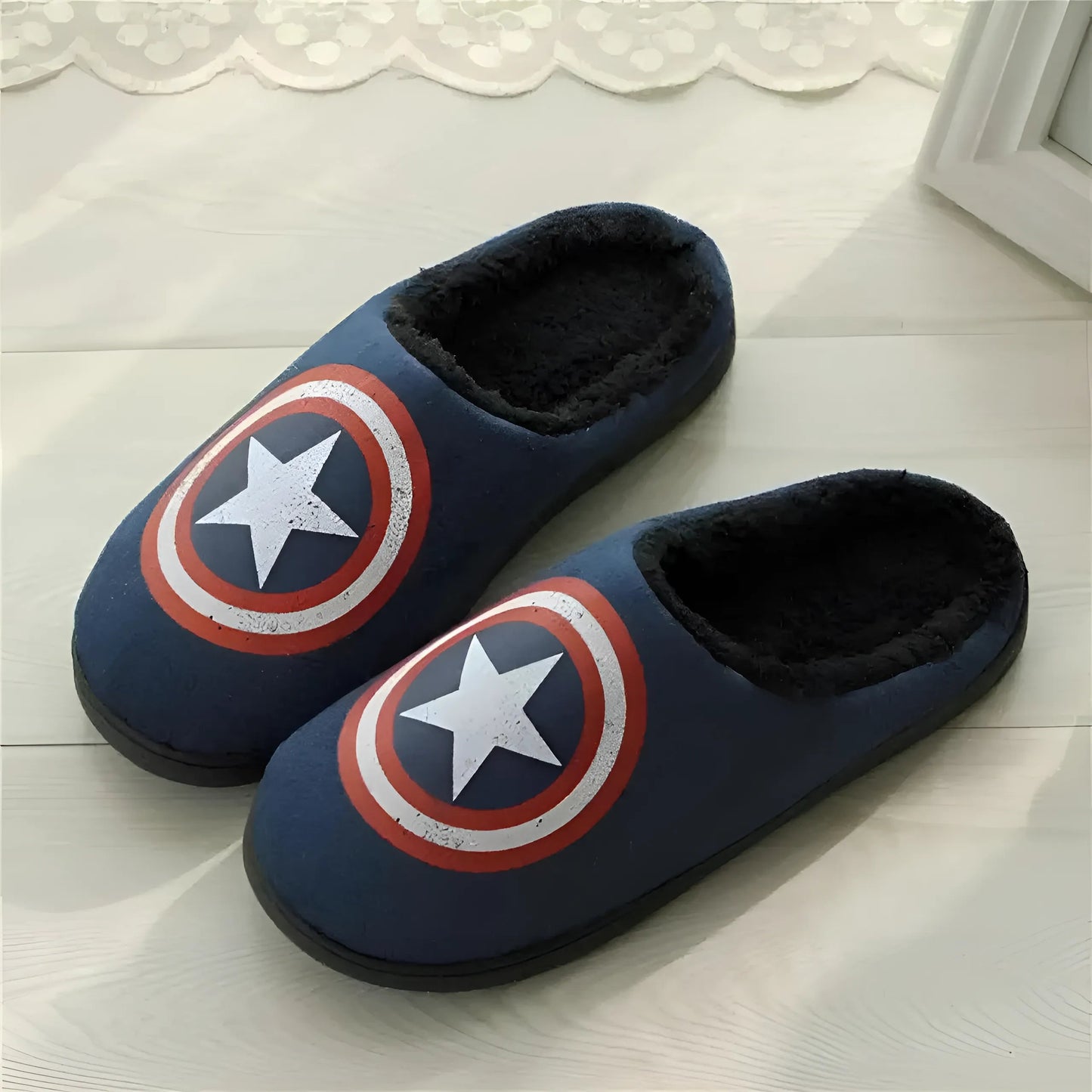 Navy Women's Slippers with Superhero Logo