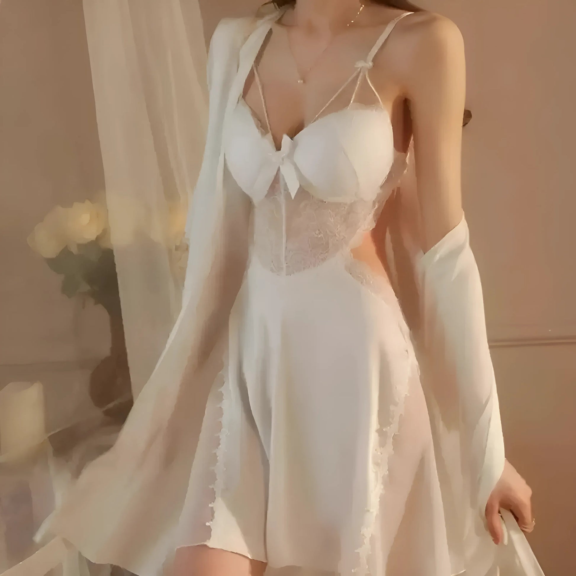  Nightgown Set with Lace and Robe