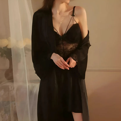  Nightgown Set with Lace and Robe