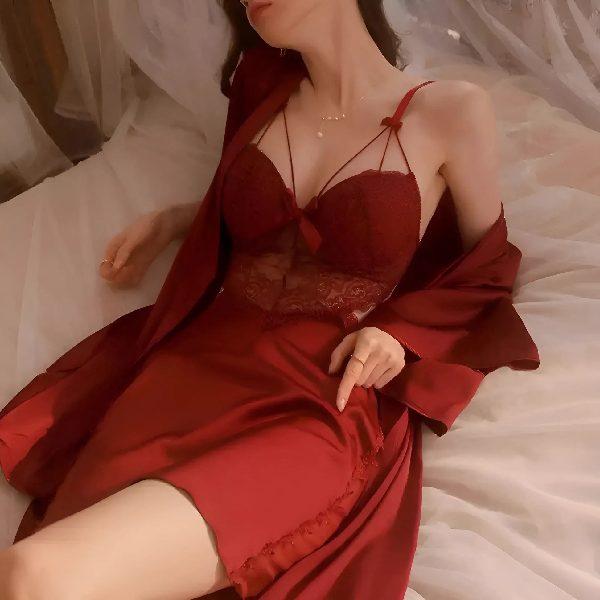  Nightgown Set with Lace and Robe