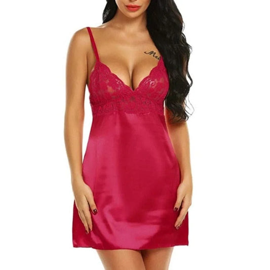 Nightgown with lace bust - red / s