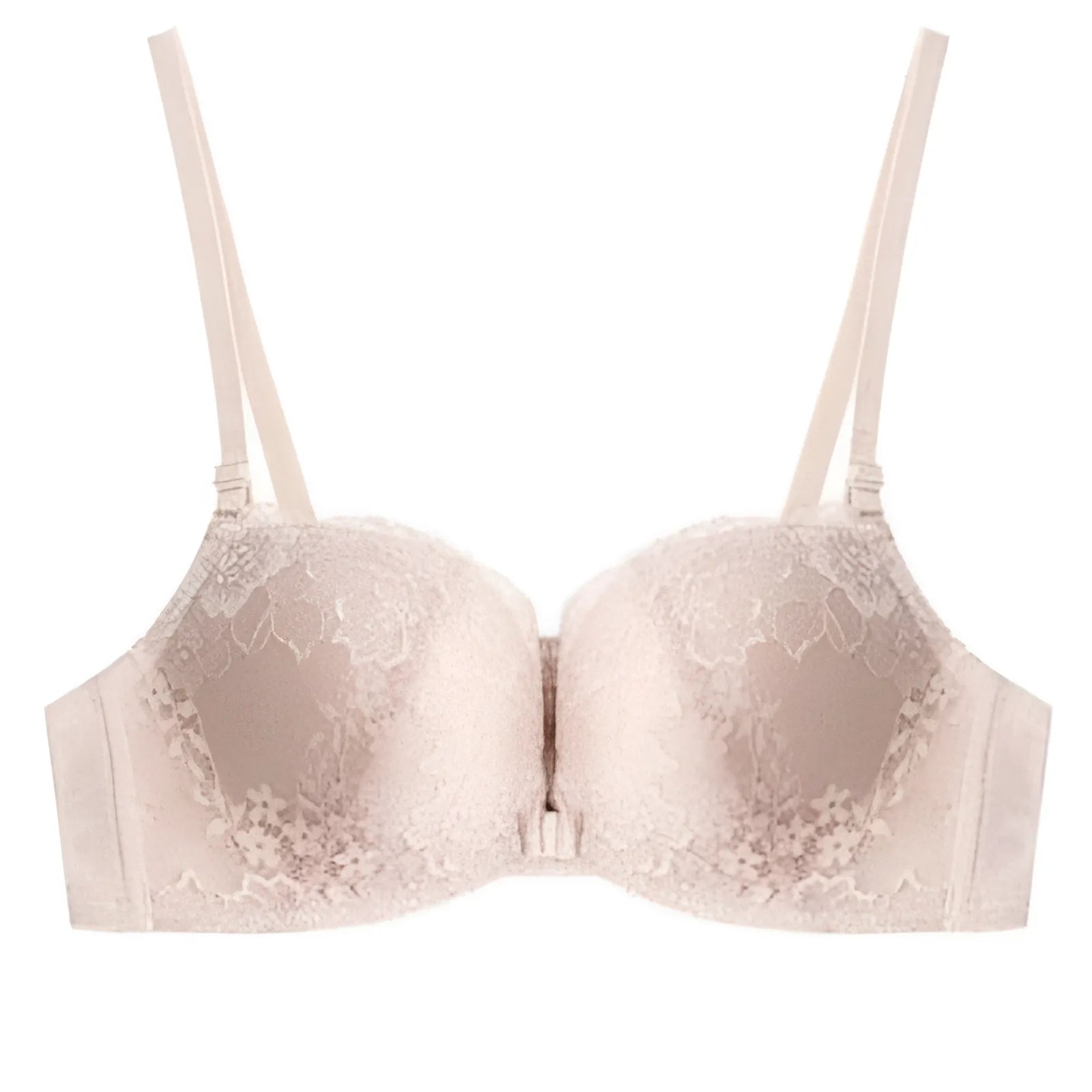 Nude Lace Front Fastening Push-Up Bra