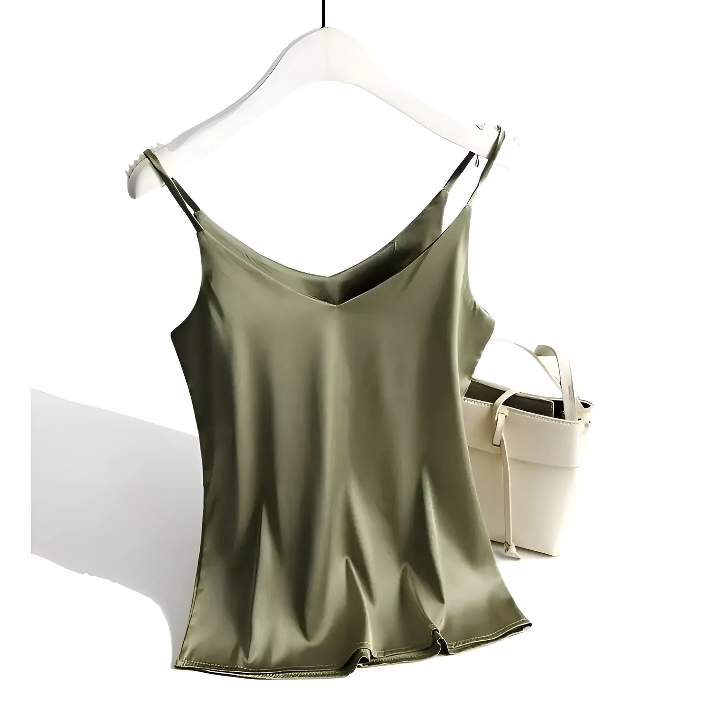 Olive Silk Satin Women's Camisole