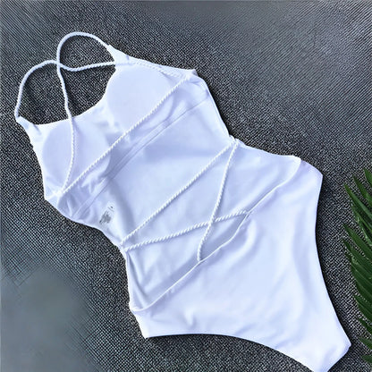  One-Piece Swimsuit with Straps at the Back