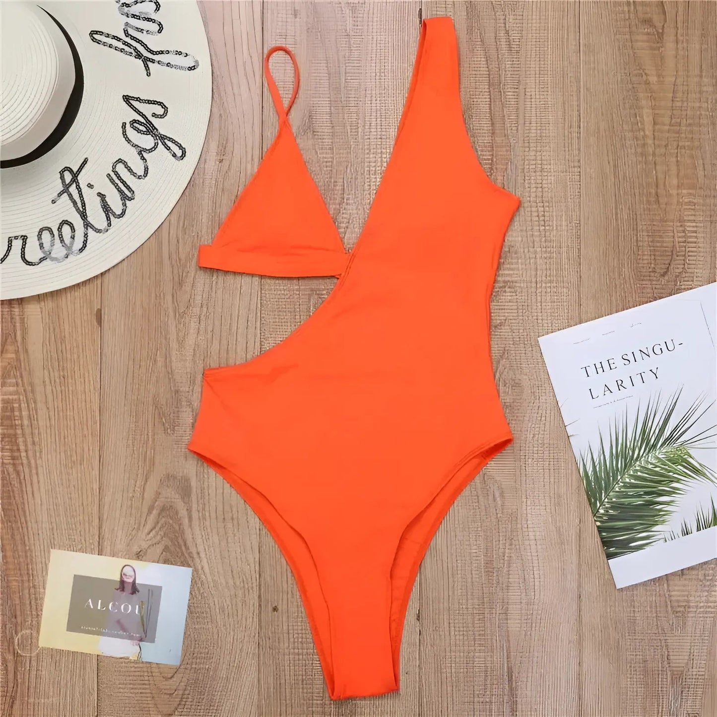 Orange Asymmetrical One-Piece Swimsuit