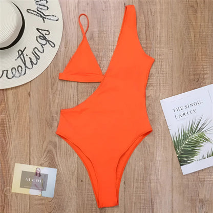 Orange Asymmetrical One-Piece Swimsuit