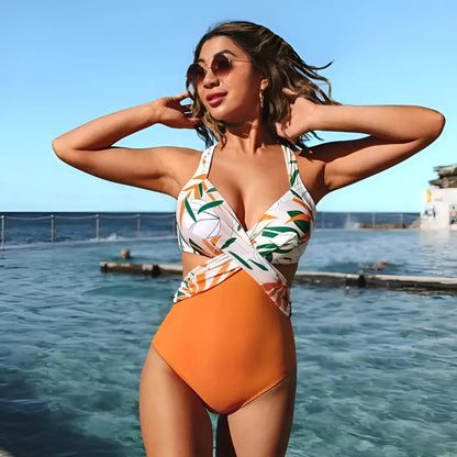 Orange Cut-Out Monokini Swimsuit