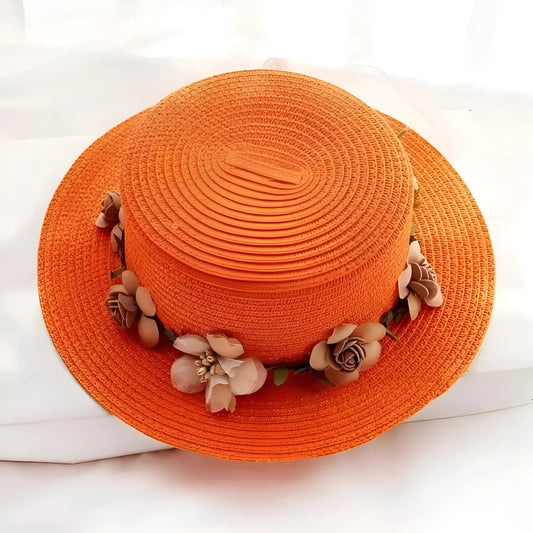 Orange Floral Beach Hat