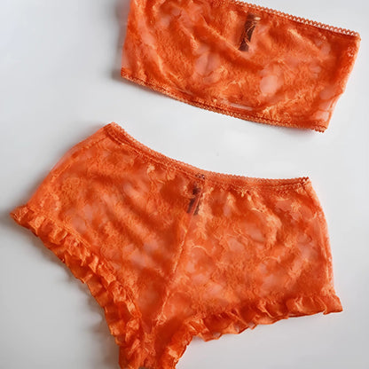 Orange Lace Lingerie Set with Frills