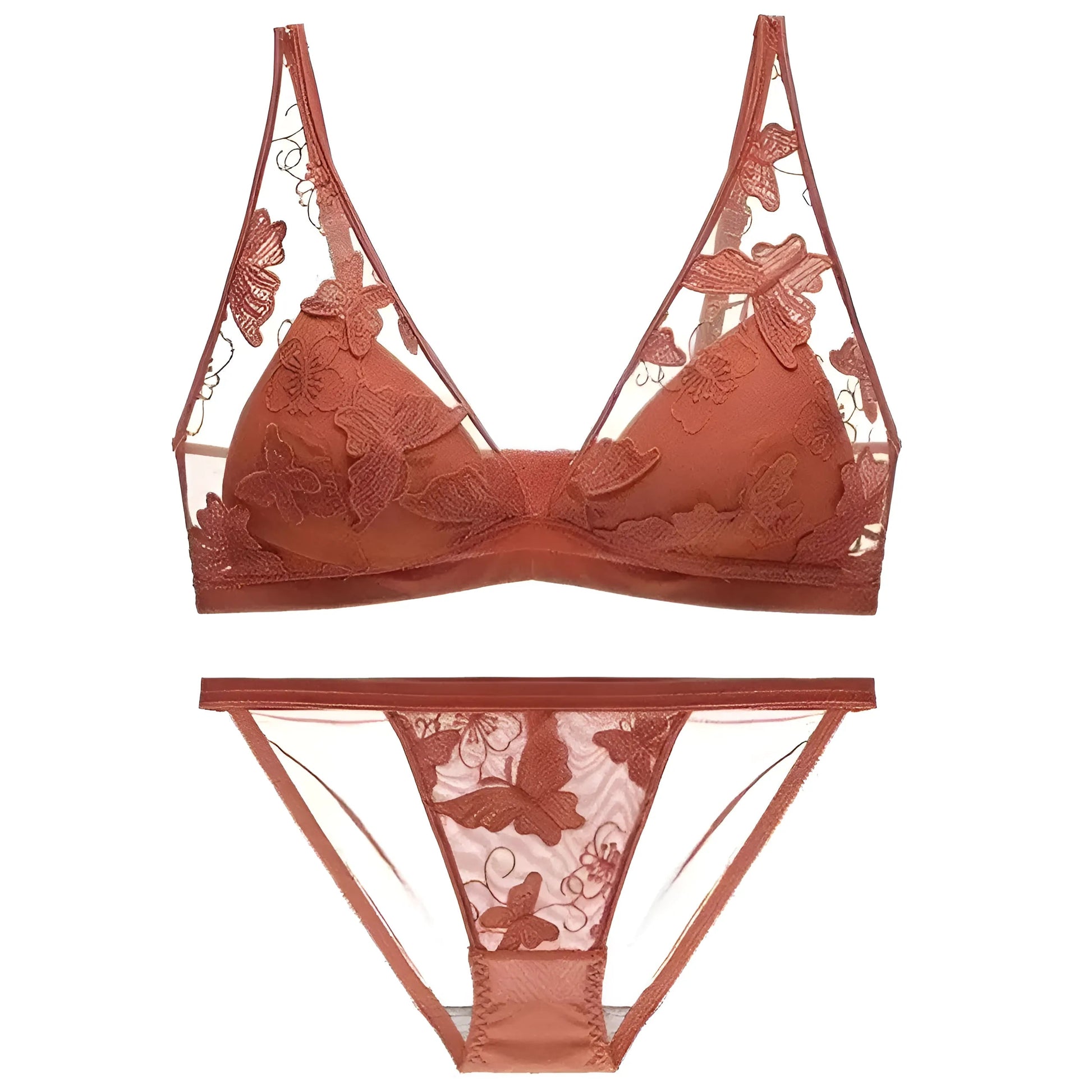 Orange Lace Trim Lingerie Set