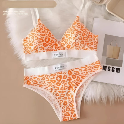 Orange Leopard Print Lingerie Set