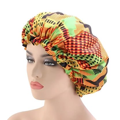 Orange Satin Sleep Cap with Patterns