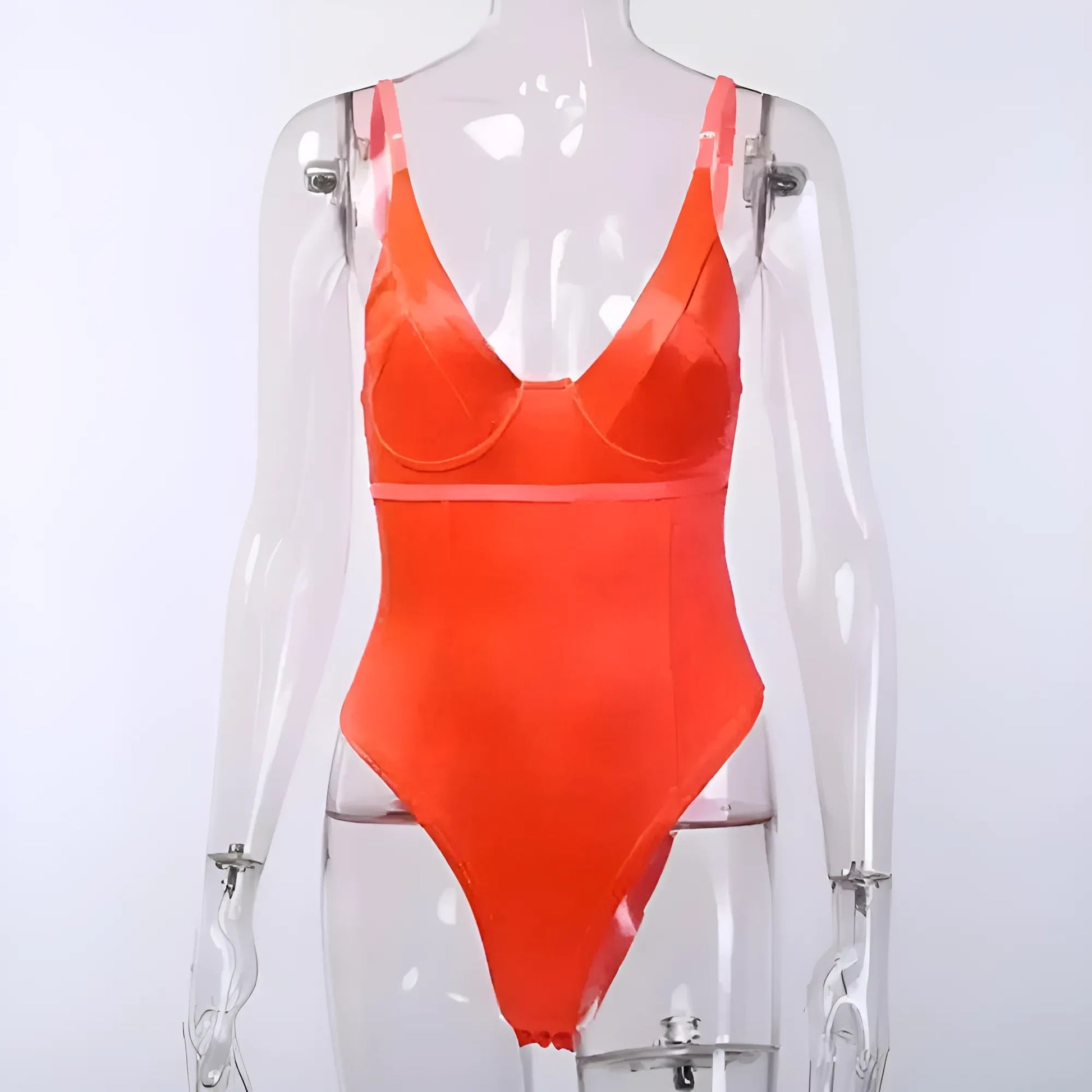 Orange Shimmering Bodysuit with Deep V-Neck