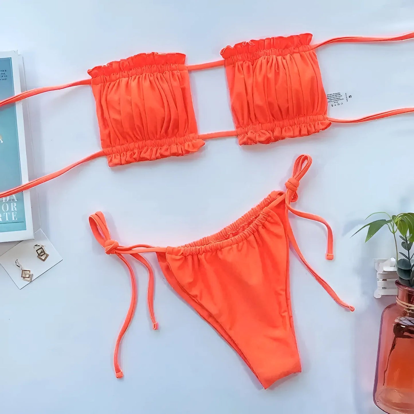 Orange Strapless Two-Piece Bikini Set