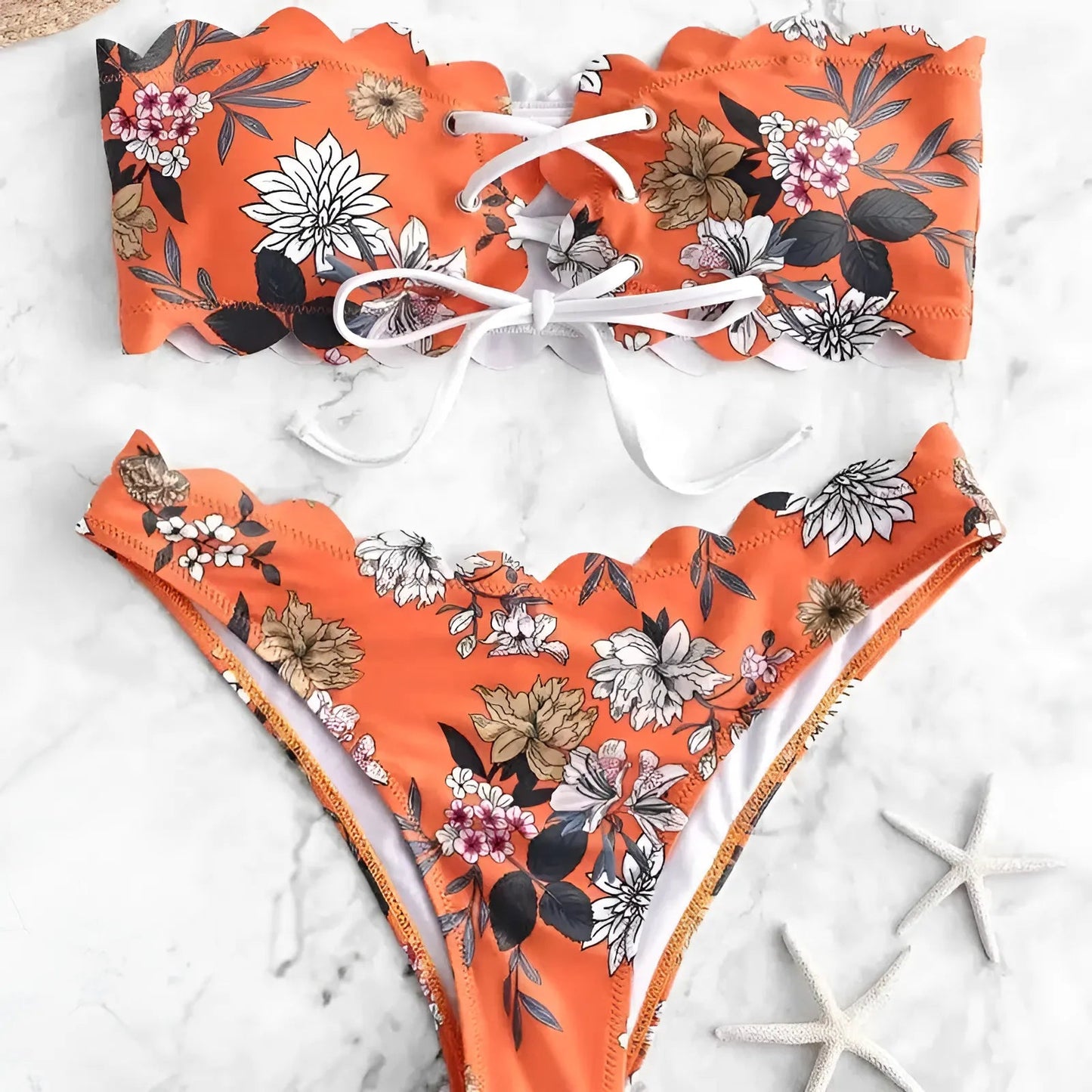 Orange Strapless Two-Piece Swimsuit